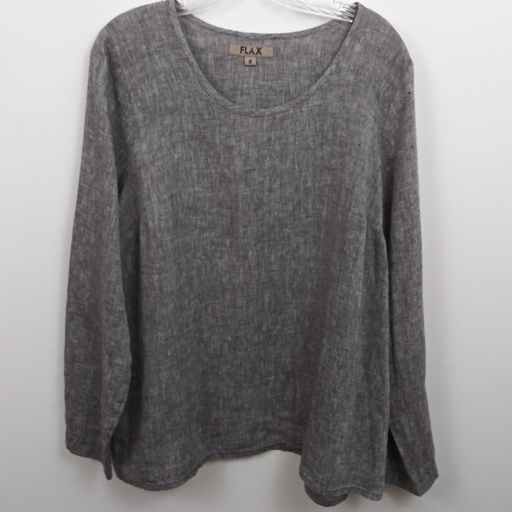 Flax Grey long sleeve Linen pullover Lagenlook top